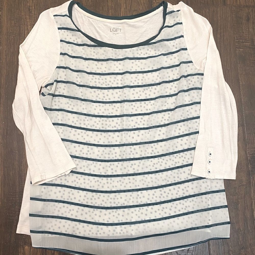Ann Taylor LOFT Shirt Sheer Polka Dot Overlay